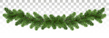 A Long Garland Of Pine Branches. Pine Frame. Holiday Winter Decorations. Vector. Epc10