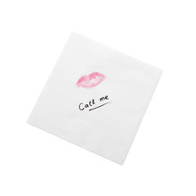 Paper Napkin With Lipstick Mark And Words CALL ME On White Background, Top View