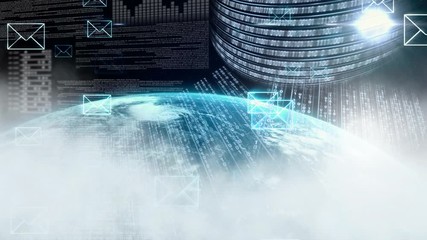 Poster - Digital animation of message symbols and computer coding 4K