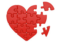 Puzzle Heart Isolated On White Background 3D Illustration.