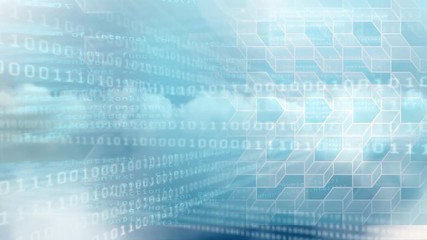 Poster - Digital animation of binary technology code and geometric cubes 4k