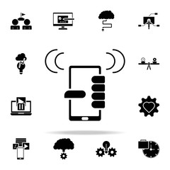 Poster - phone in hand icon. Concentration icons universal set for web and mobile