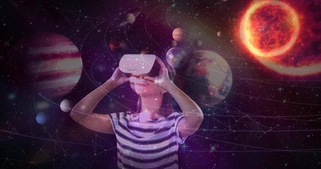 Wall Mural - science composition woman watching the universe with augmented reality