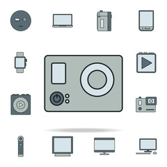 Poster - hand video camera icon. Devices icons universal set for web and mobile