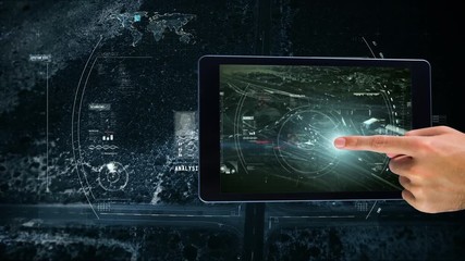 Poster - Digital animation of hand tracking a location on the digital tablet screen 4k