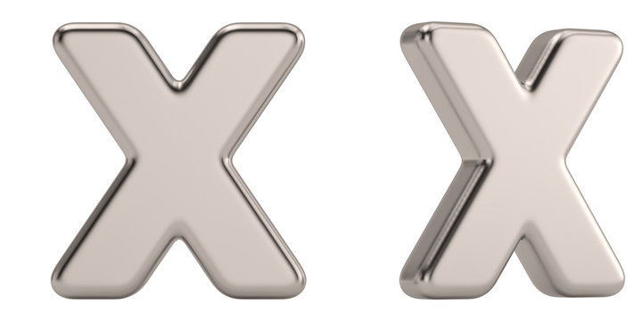 Letter x from steel solid alphabet isolated on white background. 3D illustration.