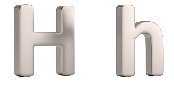 Letter h from steel solid alphabet isolated on white background. 3D illustration.