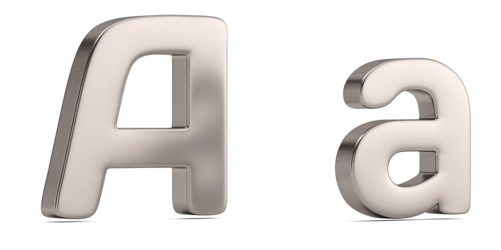 Letter a from steel solid alphabet isolated on white background. 3D illustration.