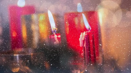 Wall Mural - Candles and christmas decoration combined with falling snow