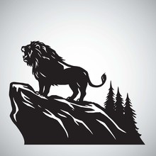 Wild Lion Snarling Roaring On A Hill. Vector Illustration Logo Design