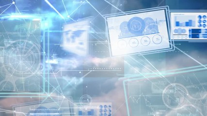 Poster - Digital animation of computer screens with business graph 4K