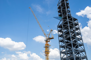 Construction of building a beautiful sky background. Steel Structures. Construction work.