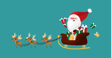 Christmas Character Of Santa Claus In A Sleigh With Reindeer.