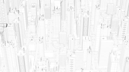 Poster - 3d render abstract wireframe city fragment.Digital concept with different skyscrappers and small buildings. Perfect for business and corporate presentation.