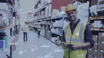 Poster - Warehouse Composition of Man in the warehouse combined with animation of connected things
