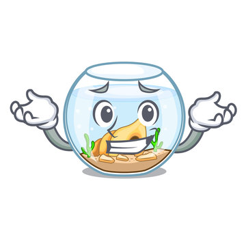 Grinning fishbowl in glass sphere on mascot
