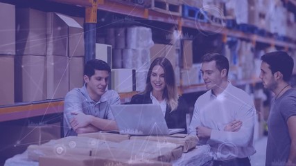 Poster - Warehouse Composition of People working in the warehouse combined with animation of connecte