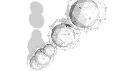 Poster - Arty 3d rendering of several spheres covered with a network plexus placed in one diagonal line turning around in the white background in seamless loop. They look impressive and optimistic. 