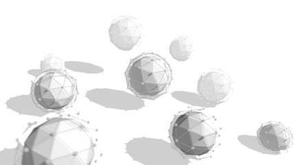 Poster - Sci-fi 3d rendering of several spheres covered with a network plexus turning around the central one in the white background in seamless loop. They generate the mood of future science and art. 