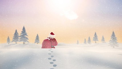 Poster - Santa clause wandering through snowscape combined with falling snow