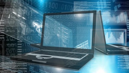 Poster - Digital animation of laptop showing digital interface screen 4k