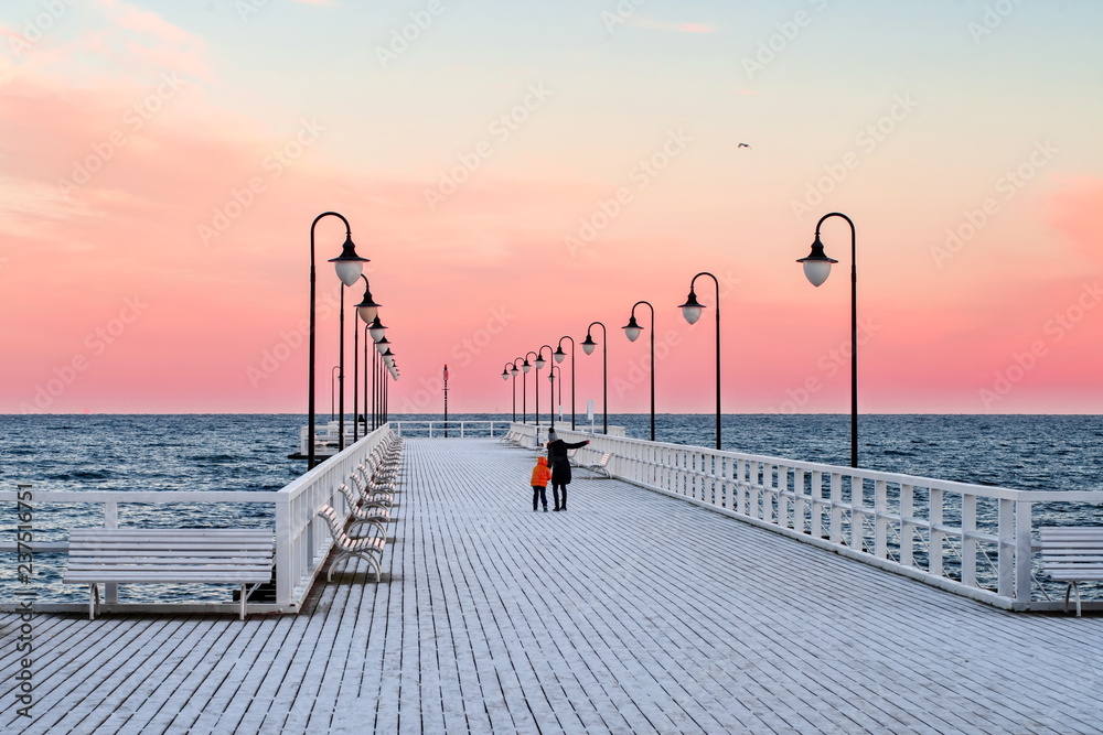 pier in baltic sea winter - obrazy, fototapety, plakaty 