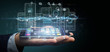 © Production Perig - Businessman holding User interface screens with icon, stats and data 3d rendering