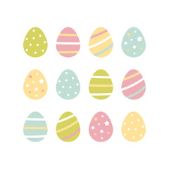 Wall Mural - Cute pastel colors set, collection of easter eggs with dots, stars and stripe ornaments.
