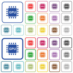 Poster - Graphics processing unit outlined flat color icons