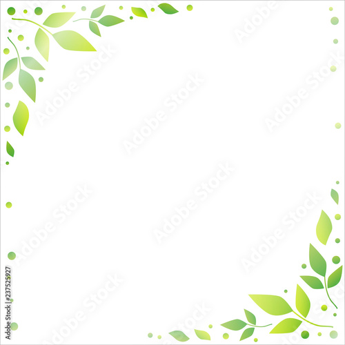 White Background With Decorative Edges Of Green Leaves And Dots