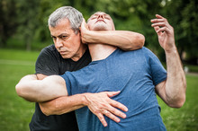 Kapap Instructor Demonstrates Street Fighting Self Defense Techniques. Martial Arts