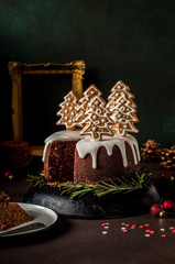 Gingerbread Cake Decorated with Biscuits