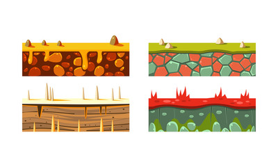Poster - flat vector set of 4 different seamless platforms for mobile game. blocks with grass and sand. gamin