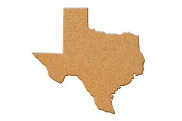 Map to the state of Texas USA in cork material