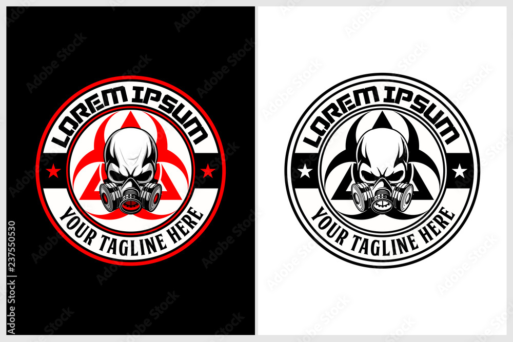 skull gas mask with biohazard symbol vector logo template - obrazy, fototapety, plakaty 