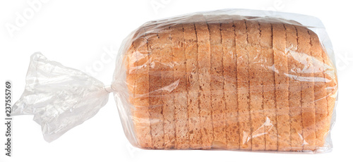 Fotomural Sliced bread in plastic bag isolated on white background