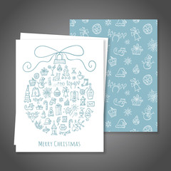 Wall Mural - christmas greeting card. template cards with hand drawn holiday symbols. vector illustration.