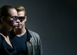 © Volodymyr - Trendy eyeglasses. Friendship relations. Fashion models in sun glasses. Couple in love. Couple of man and woman wear fashion glasses. Love relations. Friendship day. True love, copy space