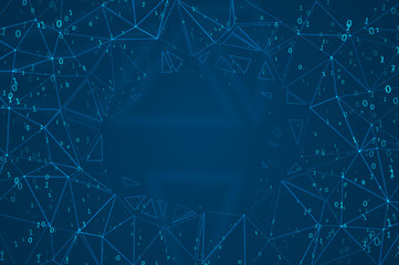 Abstract polygonal space. Background with connecting dots and lines. Binary computer code. Futuristic cyberspace with digital code. Graphic concept for your design