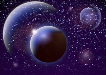 Wall Mural - deep space background. universe with planets and bright stars. effects of halo light on a dark backg