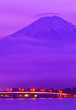 View of the Mount Fuji at dusk from Lake Kawaguchi, Japan.