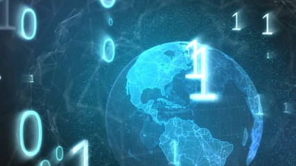 Poster - Interface screen with globe and binary codes 4k