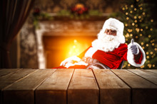 Table Background Of Free Space And Red Old Santa Claus 