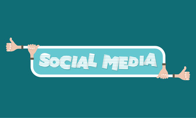 Poster - White text box for your text. Hands holding inscription: social media.