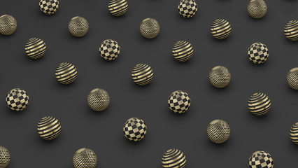 Wall Mural - pattern black and golden spheres. 3d illustration.