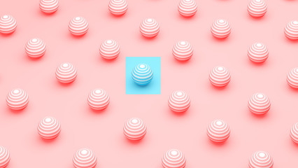 Wall Mural - pattern pink spheres with white lines and one blue sphere. 3d illustration.