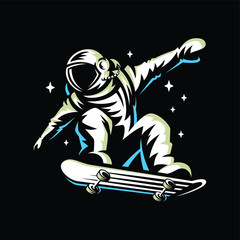 Wall Mural - astronaut rides on skateboard through the universe.Space vector illustration.