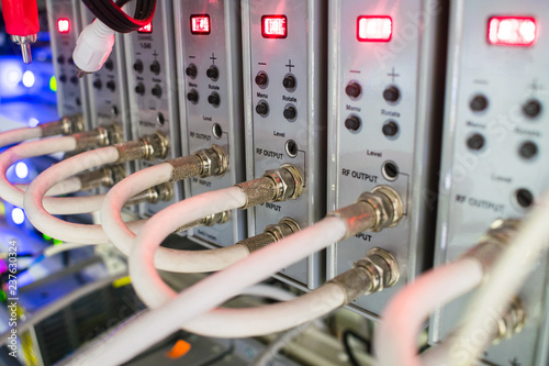 Fotografía Rack with telecommunication equipment is in the data center server room