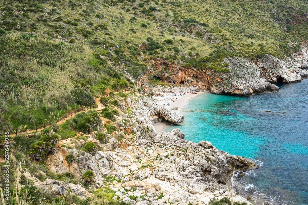 Zingaro Nature Reserve Close Up Of Cala Capreria With Small Beach And zingaro-nature-reserve-close-up-of-cala-capreria-with-small-beach-and