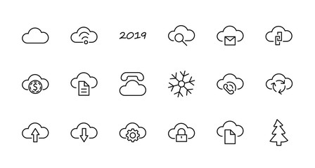 Wall Mural - Set of cloud vector line icon. It contains symbols to upload, download, link and more. Editable Stroke. 32x32 pixels.